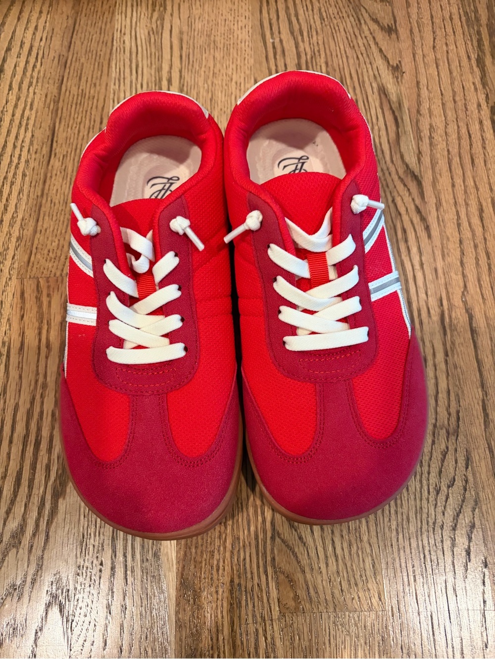Barerun Women’s Red Sneakers with White Stripes